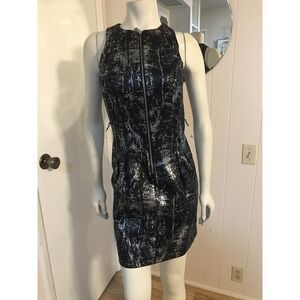 Michael Kors Stunning Black and Silver Metallic Fitted Zip Front Sheath Dress 2